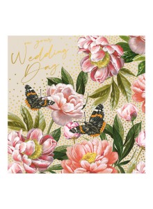 Поздравителна картичка "За вашия сватбен ден" - божури и пеперуди"